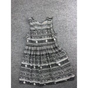 Ecote Sleeveless Dress Women's XS Black White Aztec Pleated Button Snap Back